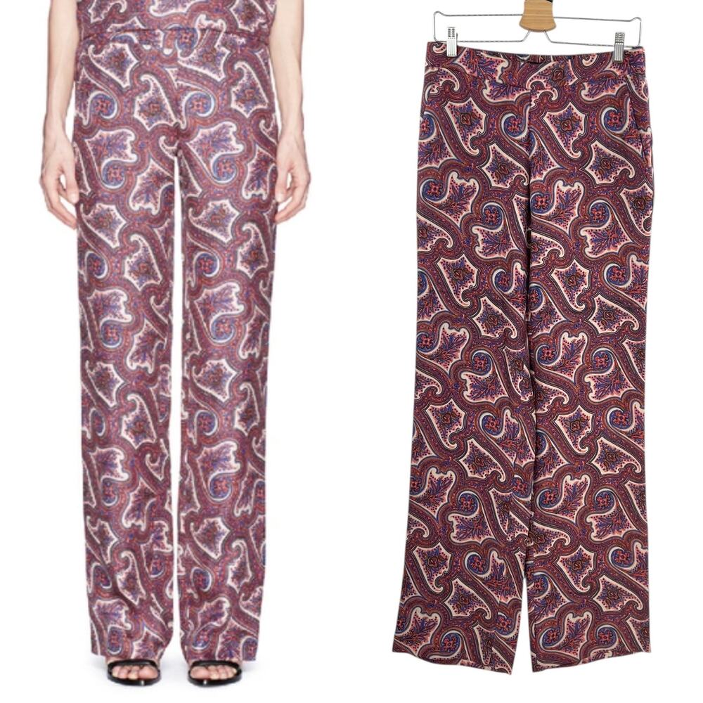 Theory Mitrana Veranda‎ Paisley Silk Pants Pink Blue Multicolor Size Small